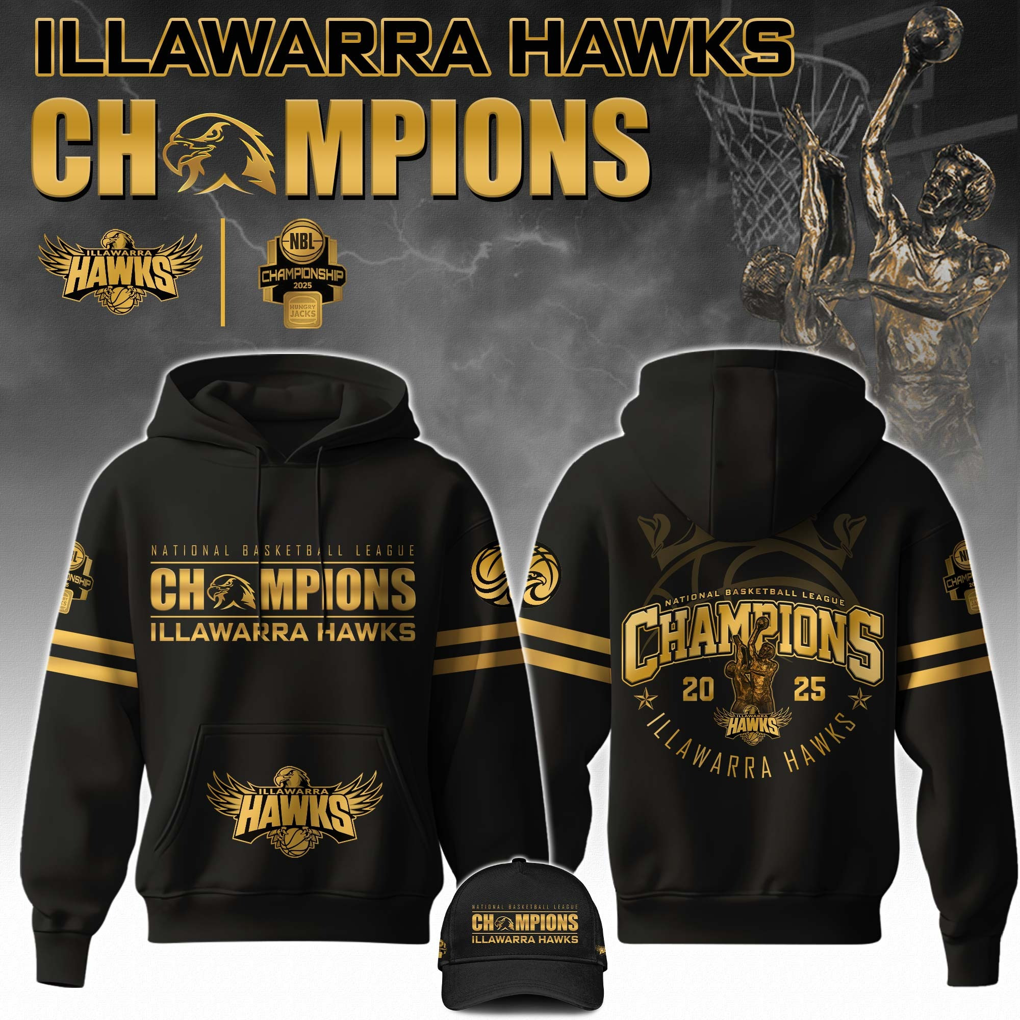 1Illawarra Hawks NBL Champions Limited Edition Hoodie 2025 Gifts For Basketball Fan