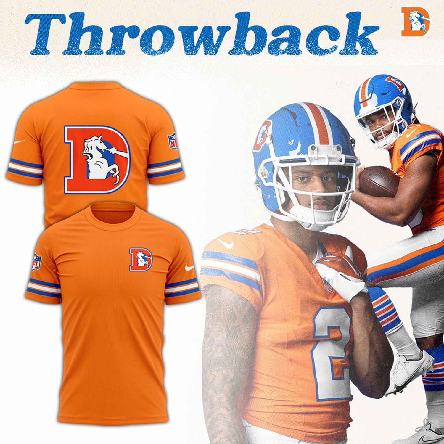 2024 Premium Denver Broncos 3D T-Shirt Throwback 1977 Orange Shirt Best Football Gifts Oregontrailrvpk Shirt