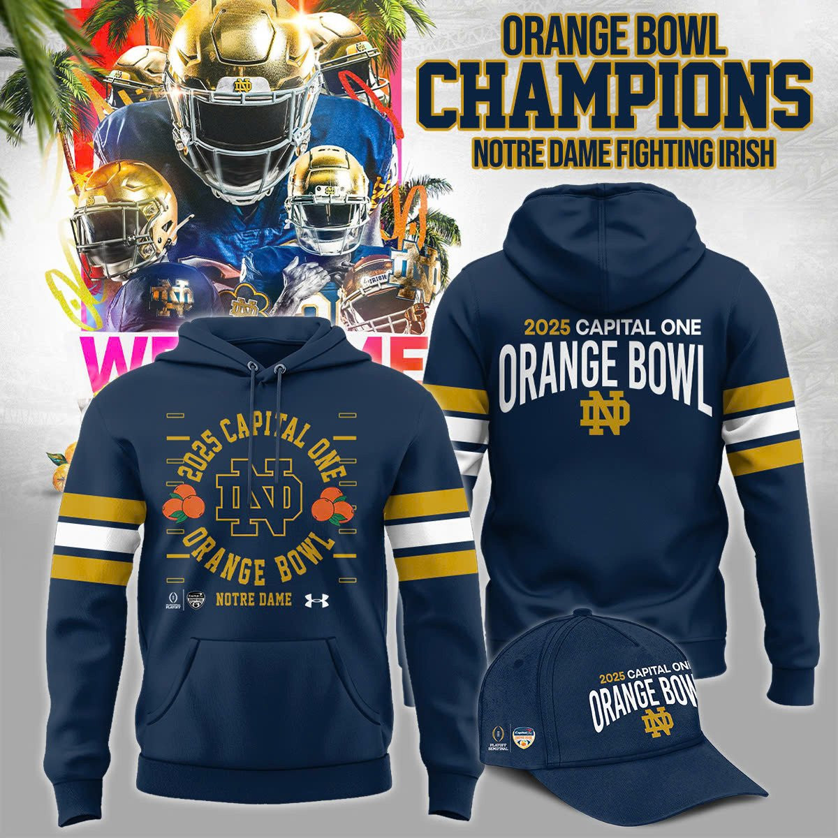 2025 Orange Bowl Champions Notre Dame Fighting Irish Football Hoodie Fathers Day Gift From Daughter No Cap