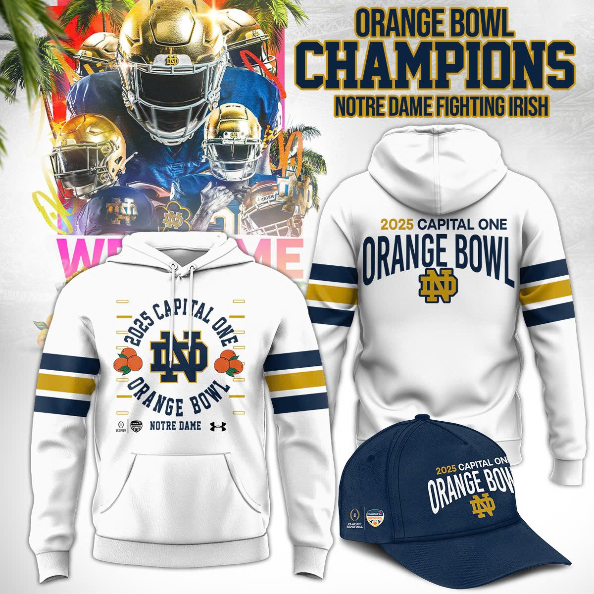 2025 Orange Bowl Champions Notre Dame Fighting Irish Football Hoodie Good Gifts For Dads No Cap