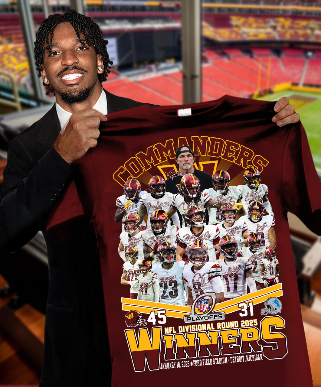 45 31 NFC Wild Card Playoffs 2025 Winners Commanders T-Shirt Football Gifts Oregontrailrvpk Shirt