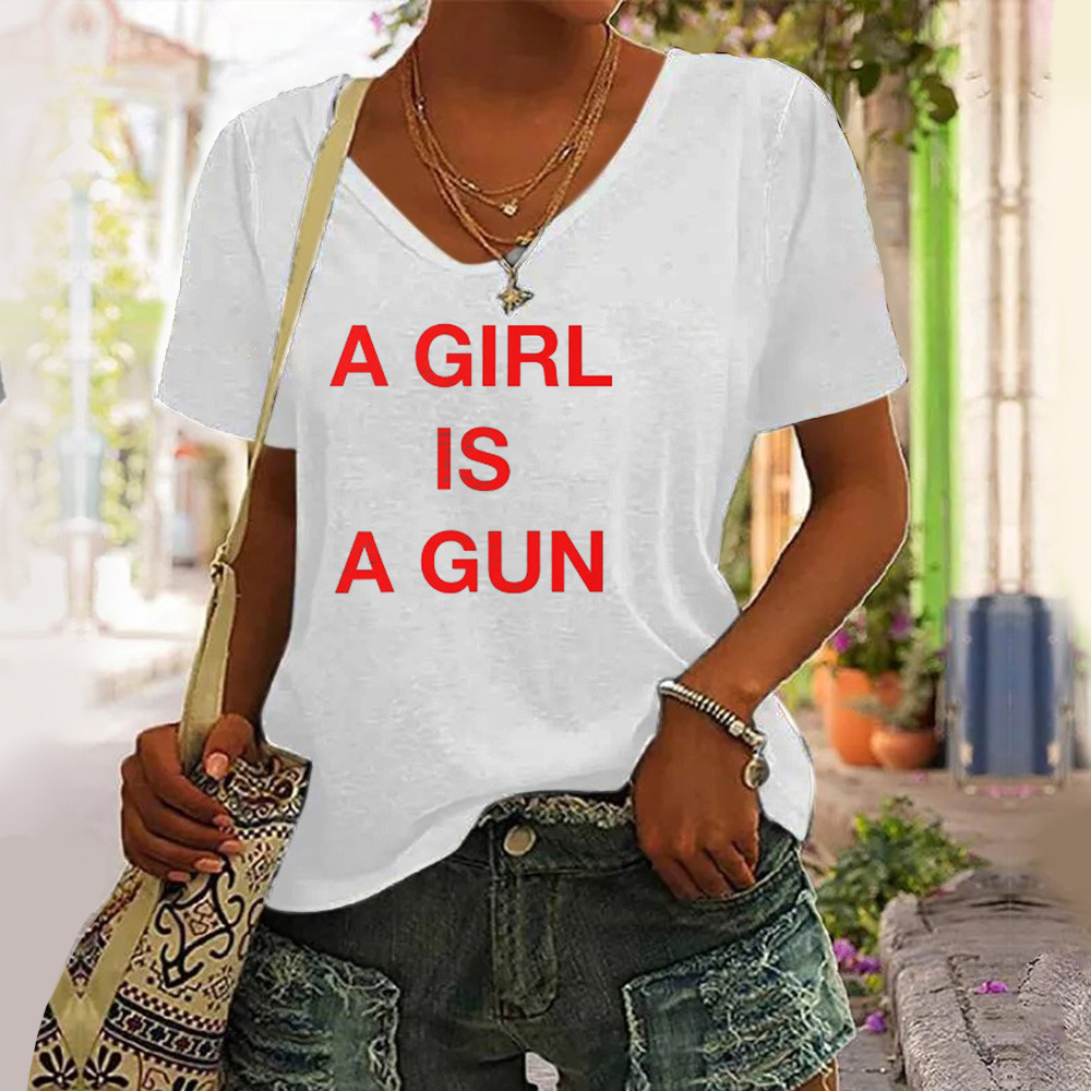 A Girl Is A Gun V-neck T-Shirt Funny Power Feminist Apparel Gifts For Mom Oregontrailrvpk Shirt
