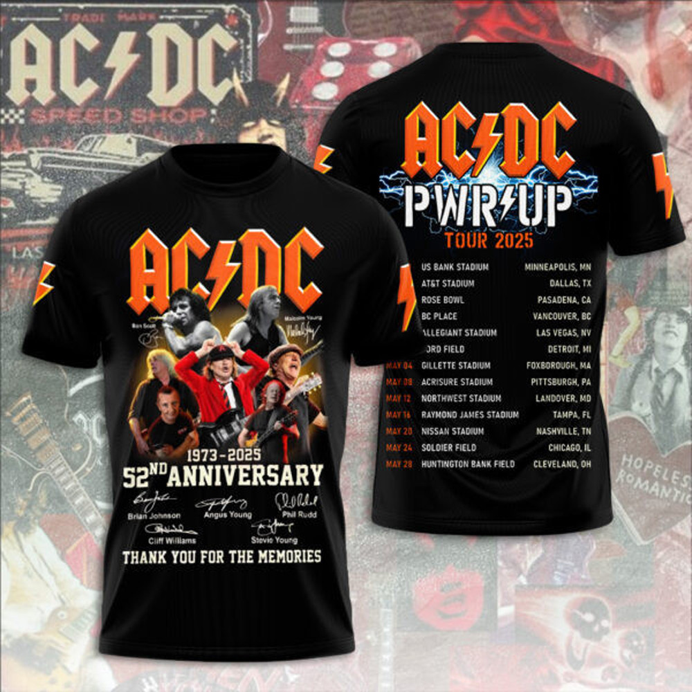 AC DC Pwr Up Tour 2025 1973 2025 52nd Anniversary T-Shirt Fans Gift Ideas Oregontrailrvpk Shirt