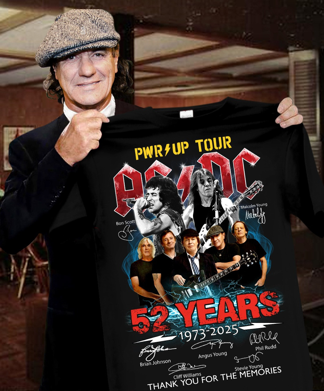 AC DC Pwr Up Tour 52 Years 1973 2025 Signature Shirt Thank You For The Memories Fan Merch Oregontrailrvpk Shirt