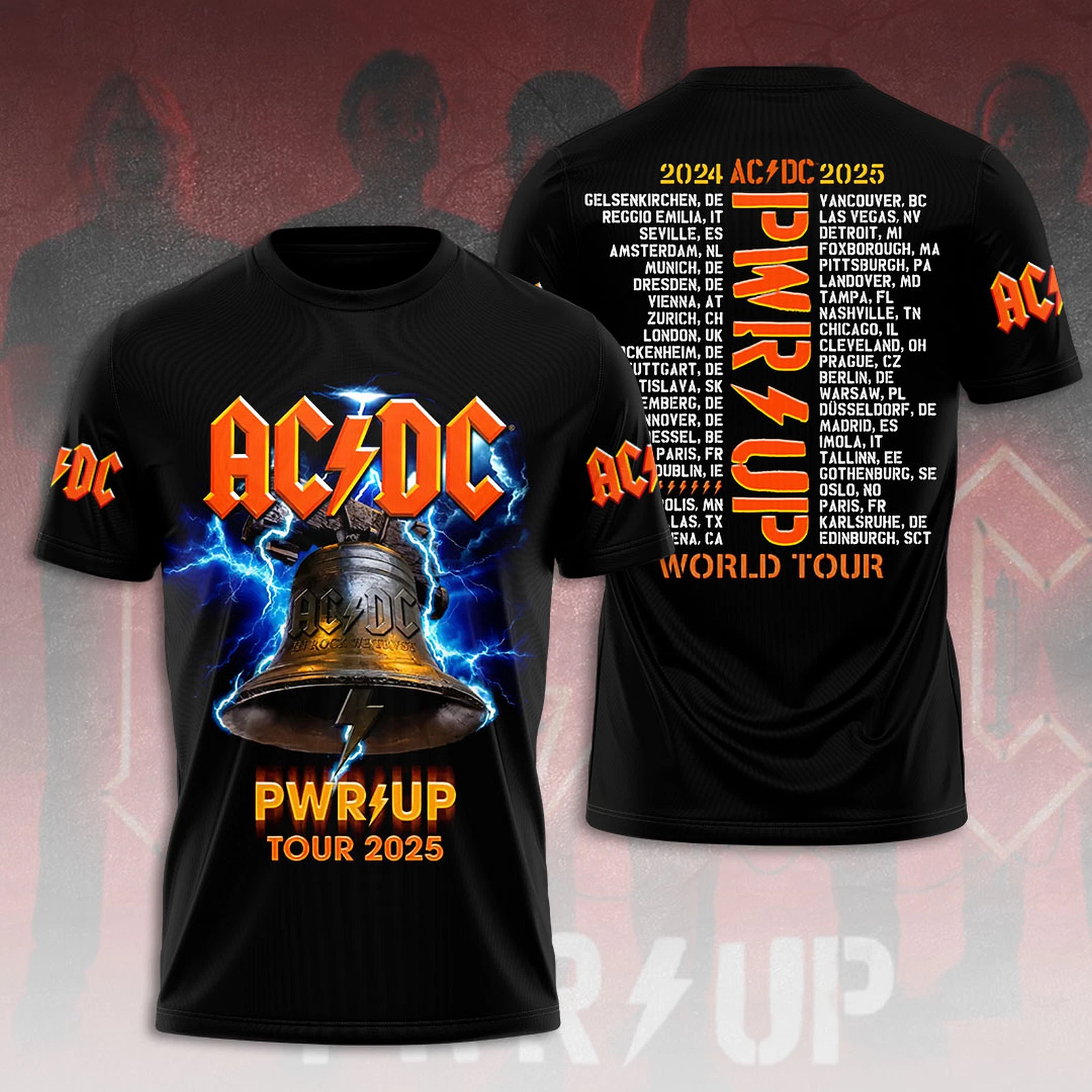 ACDC Hells Bell PWR/UP North America Tour 2024-2025 3D T-Shirt Oregontrailrvpk Shirt