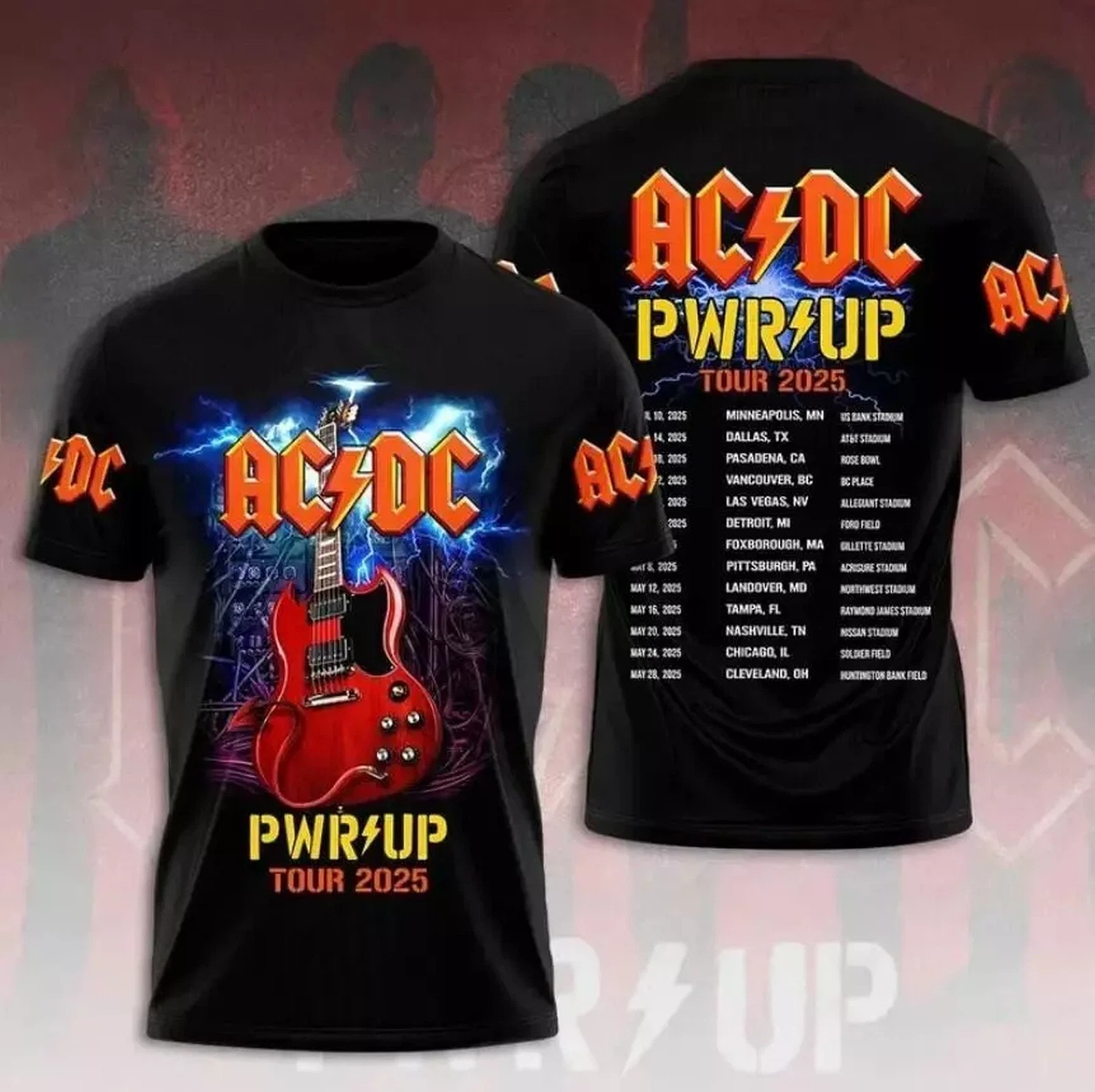 ACDC Pwr up Tour 2025 North America 3D Shirt Rock Band Gift Fans Oregontrailrvpk Shirt