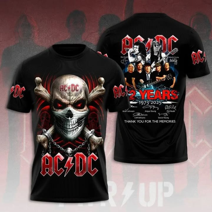 AC/DC Pwr Up Tour 52 Years 1973 2025 Signature T-Shirt Thank You For The Memories Oregontrailrvpk Shirt