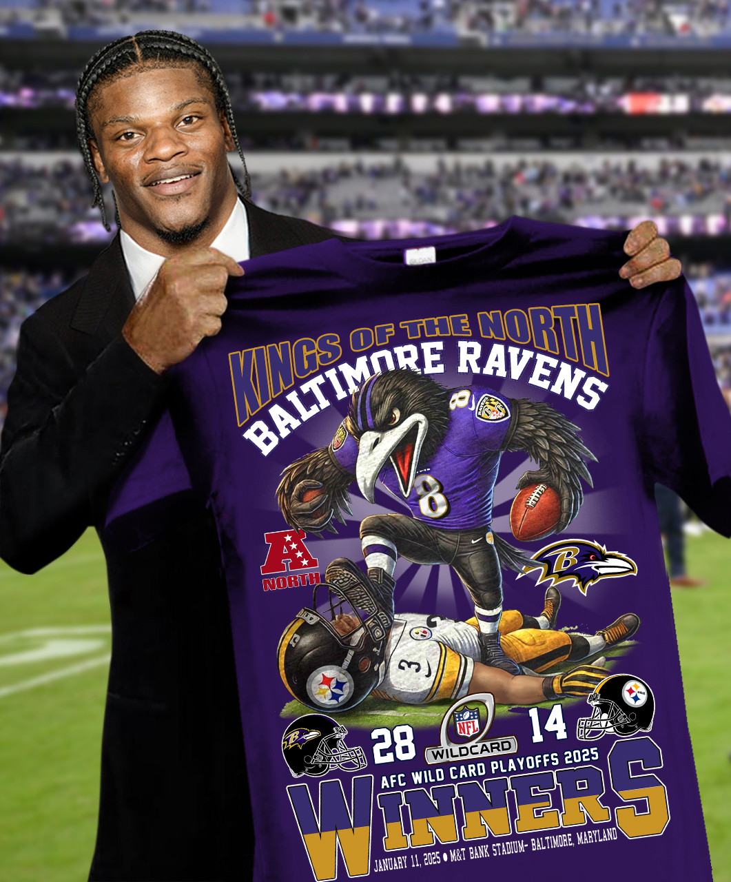 AFC Wild Card Playoffs 2025 Winners King Of The North Baltimore Ravens T-Shirt Fan Merch Oregontrailrvpk Shirt