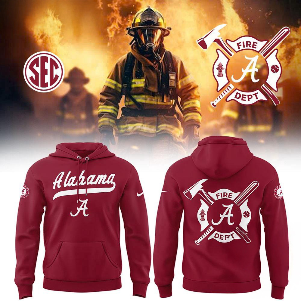 Alabama Crimson Tide Baseball x Firefighter Appreciation 2025 Red Hoodie Cool Baseball Gifts
