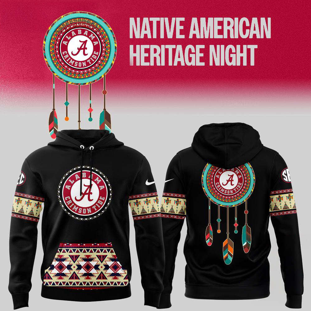 Alabama Crimson Tide Football Native American Heritage Black Hoodie Gifts For Football Fan