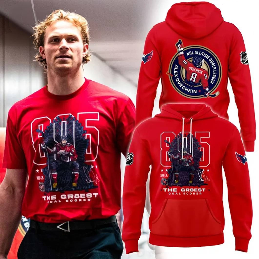 Alex Ovechkin Washington Capitals 895 Career Goals Throne Red Hoodie Gifts For Hockey Fan