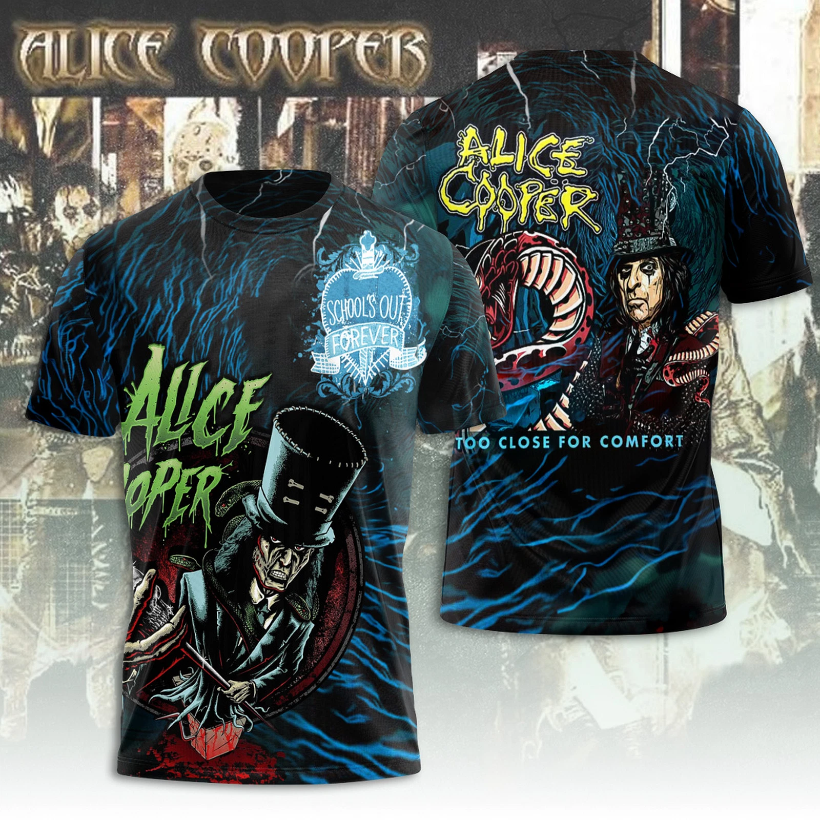 Alice Cooper 3D T-Shirt Too Close for Comfort 2025 Oregontrailrvpk Shirt
