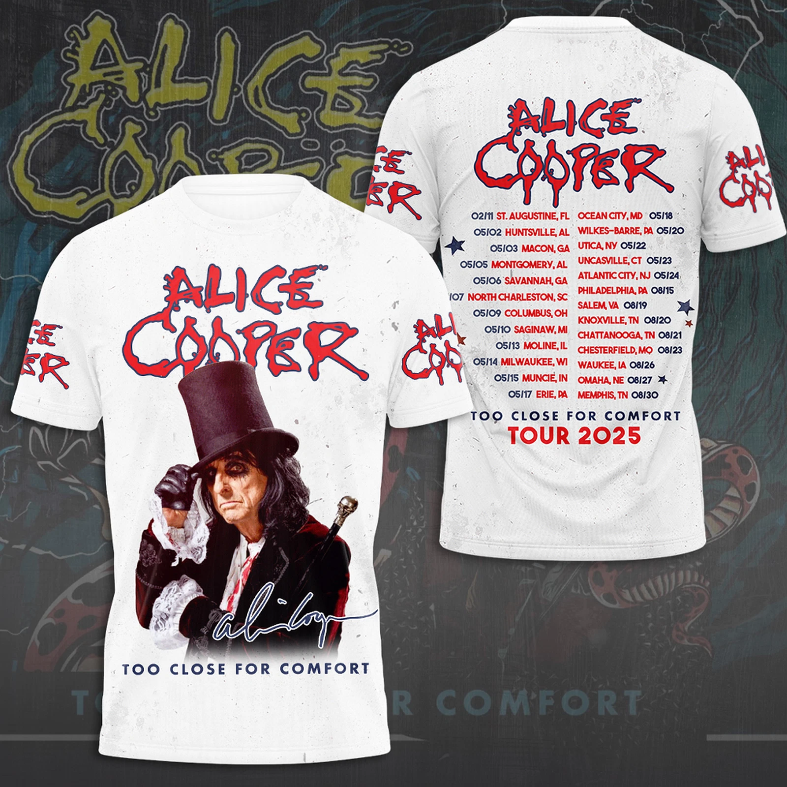 Alice Cooper 3D T-Shirt Too Close for Comfort 2025 Ver 1 Oregontrailrvpk Shirt