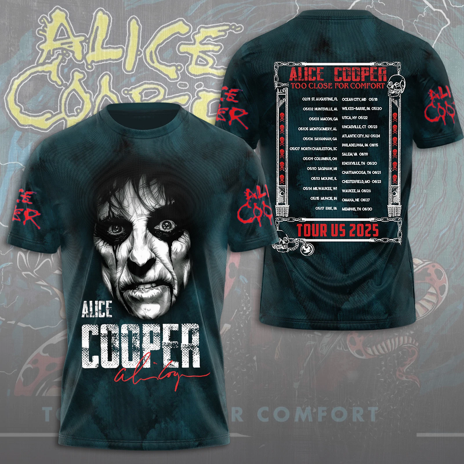 Alice Cooper 3D T-Shirt Too Close for Comfort 2025 Ver 2 Oregontrailrvpk Shirt