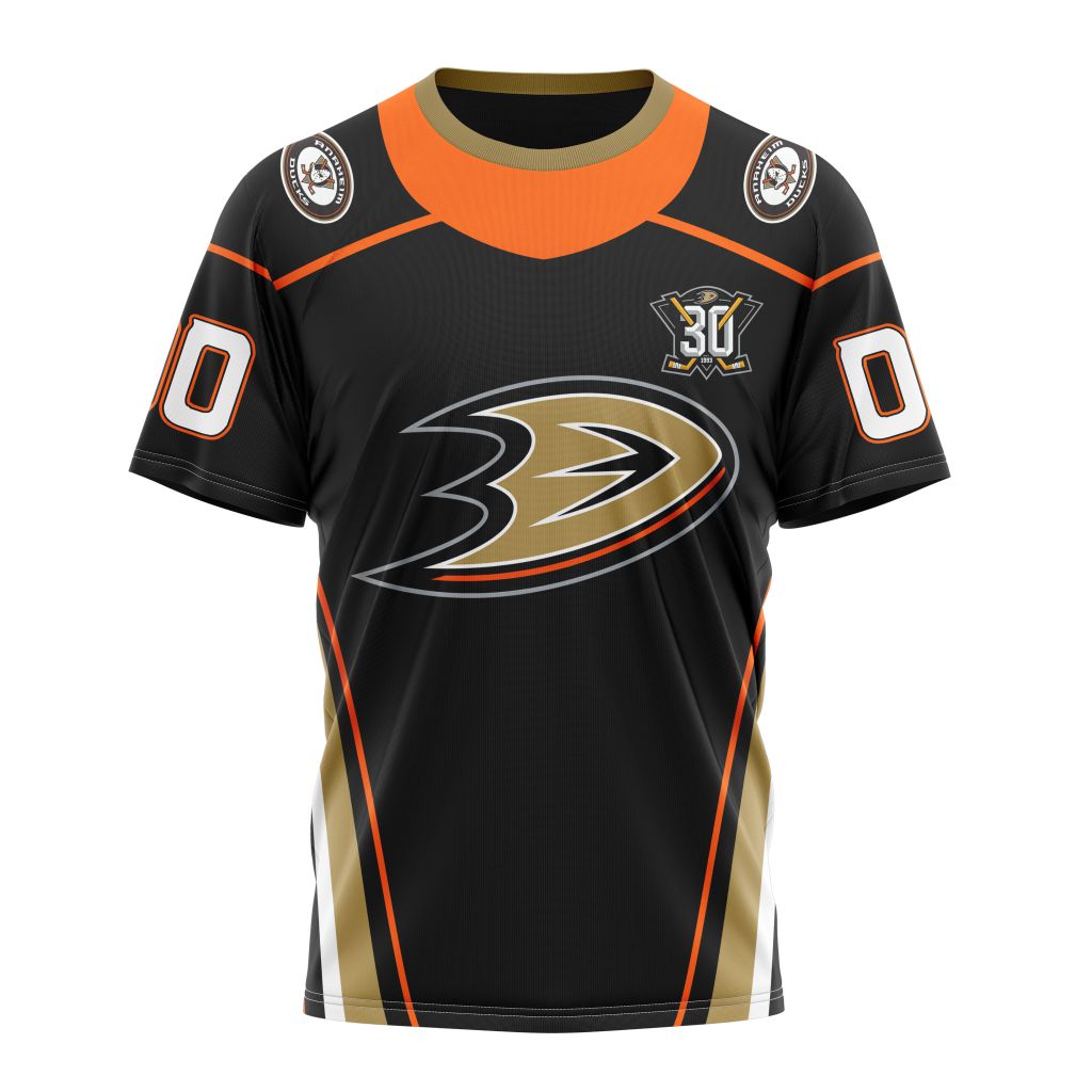 Anaheim Ducks 2023 Personalized Home With 30th Anniversary Logo Personalized Name And Number T-Shirt Oregontrailrvpk Shirt