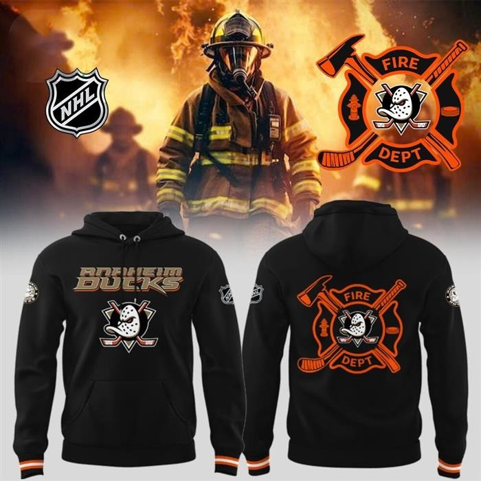 Anaheim Ducks Firefighter Hoodie Black Presents For Hockey Fans