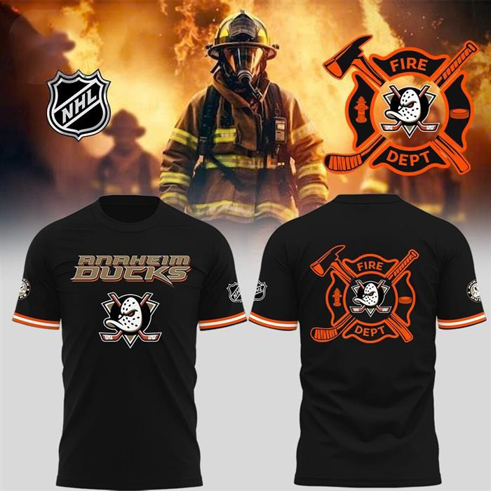 Anaheim Ducks Firefighter T-Shirt Black Presents For Hockey Fans Oregontrailrvpk Shirt