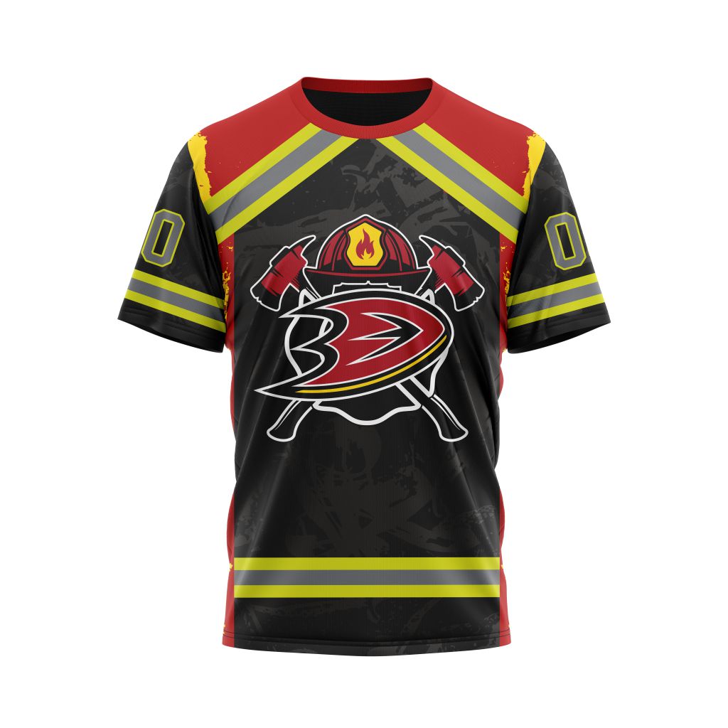 Anaheim Ducks Honnor Firefighter Personalized Name And Number T-Shirt Oregontrailrvpk Shirt