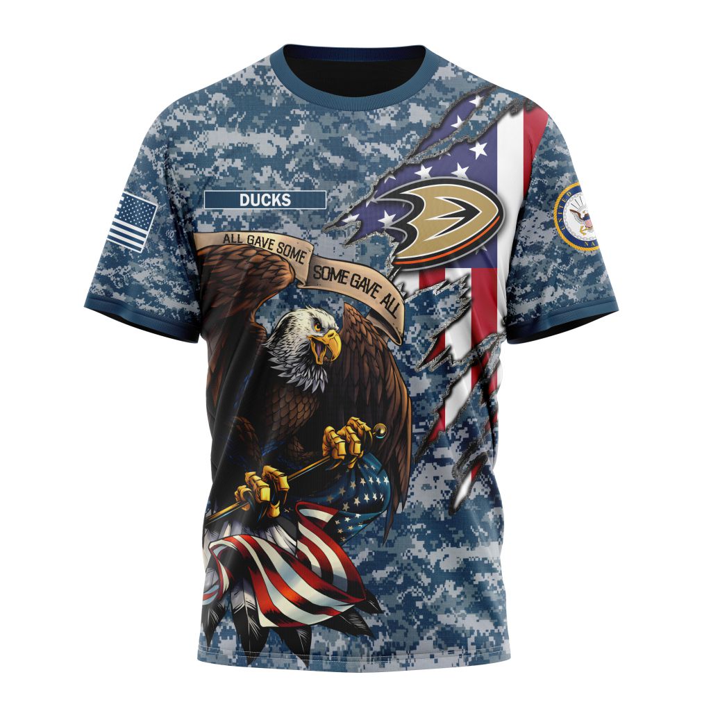 Anaheim Ducks Honor US Navy Veterans Personalized Name And Number T-Shirt Oregontrailrvpk Shirt