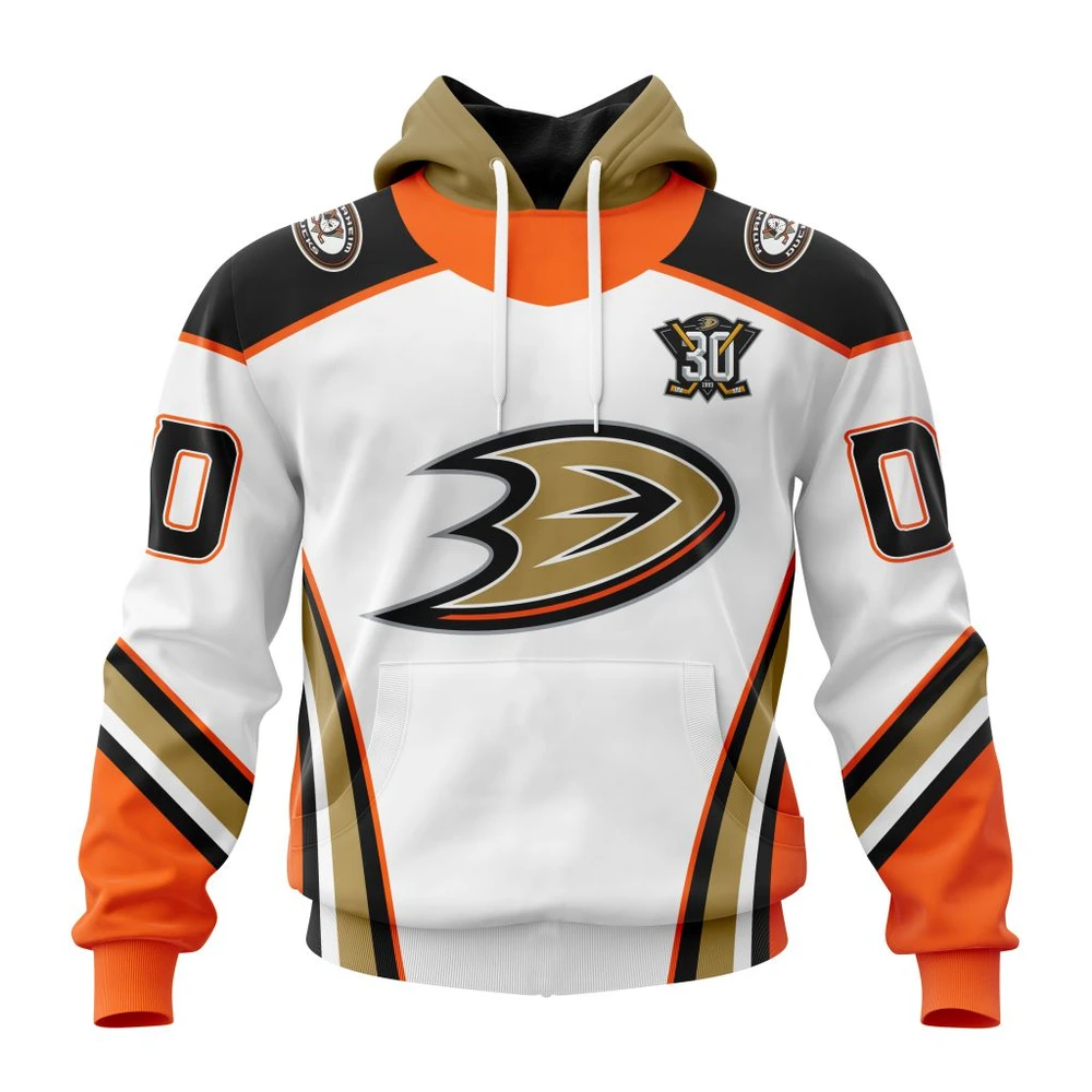 Anaheim Ducks Personalized Away With 30Th Anniversary Logo All Over Print Hoodie Style 75238