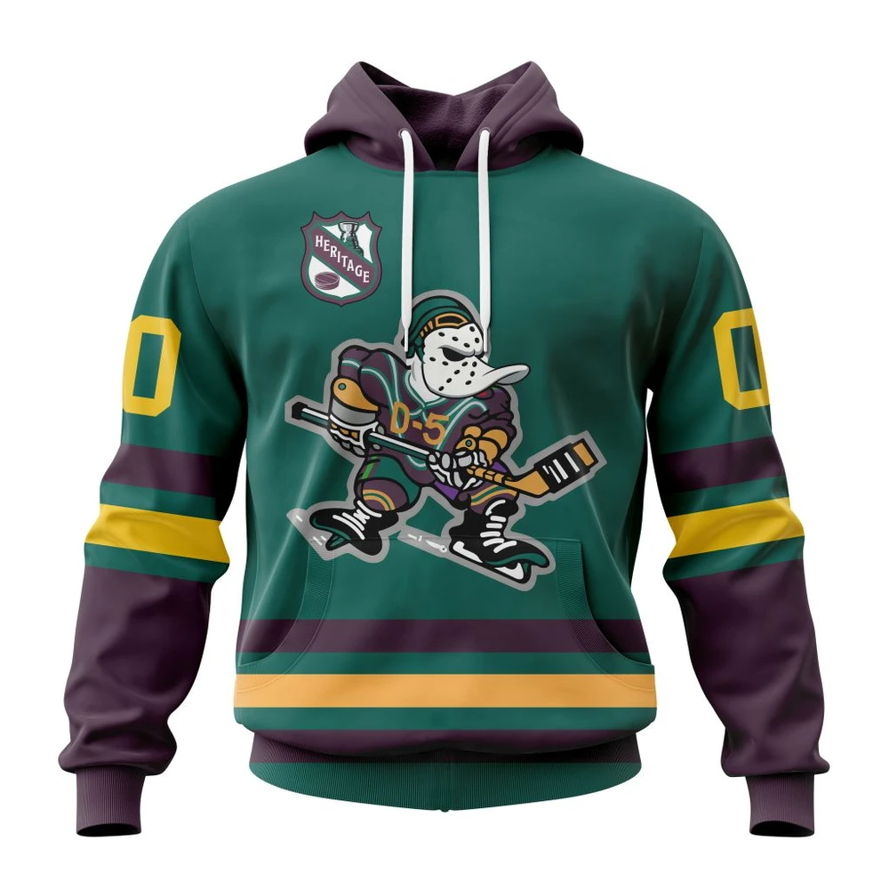 Anaheim Ducks Personalized Heritage Design All Over Print Hoodie Style 50836