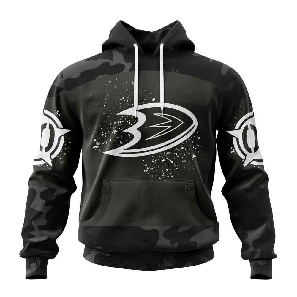 Anaheim Ducks Special Black Camo Design For Veterans Day All Over Print Hoodie Style 55594