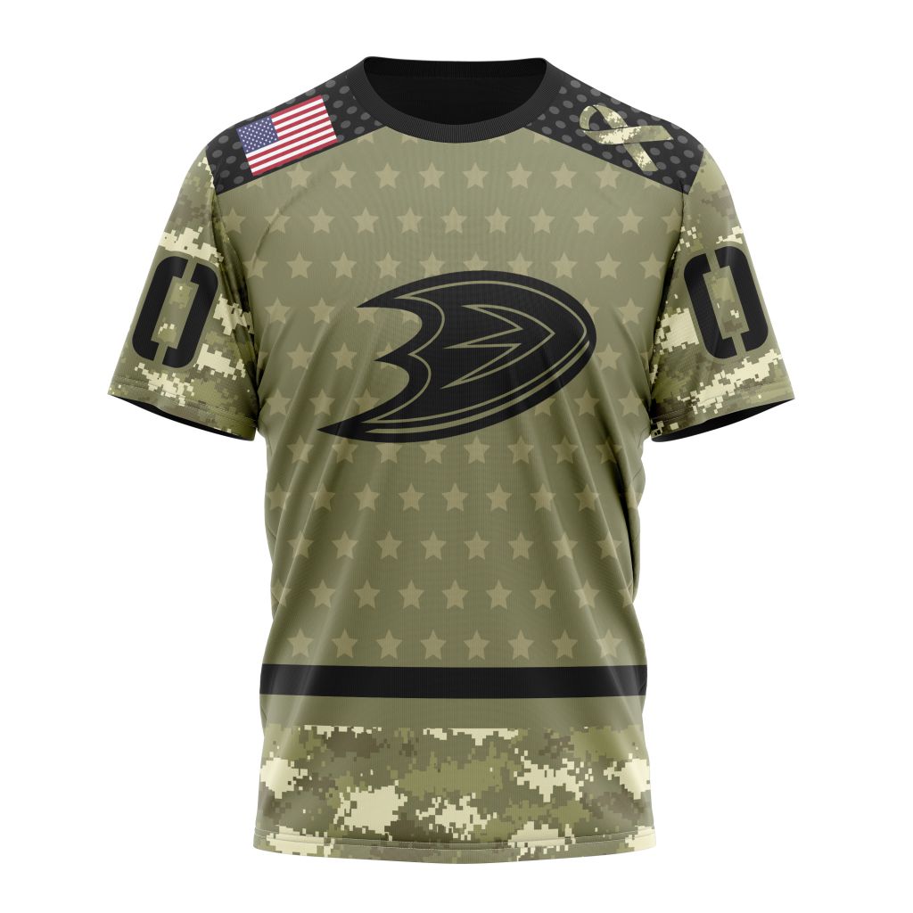 Anaheim Ducks Special Camo Military Appreciation Personalized Name And Number T-Shirt Oregontrailrvpk Shirt
