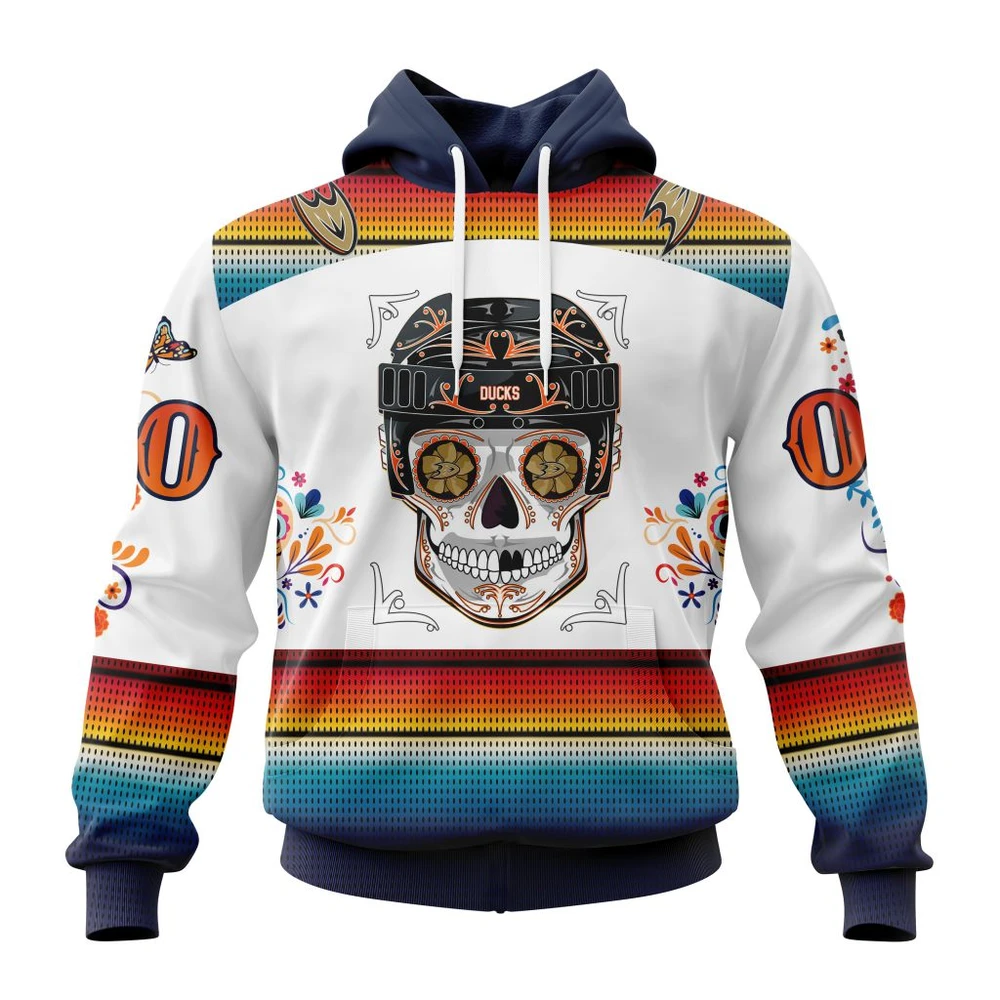 Anaheim Ducks Special Design For Dia De Los Muertos All Over Print Hoodie Style 87101