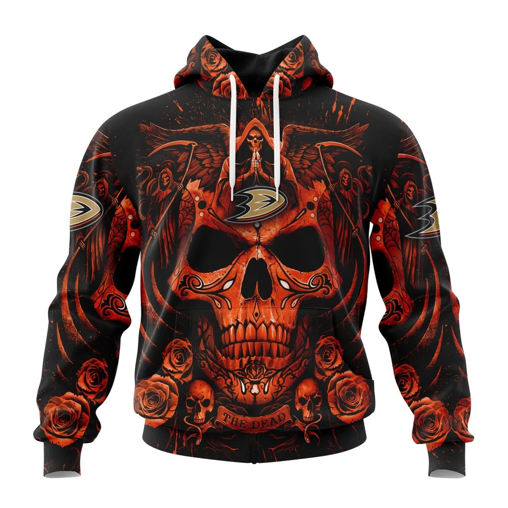 Anaheim Ducks Special Design With Skull Art All Over Print Hoodie Style 64779