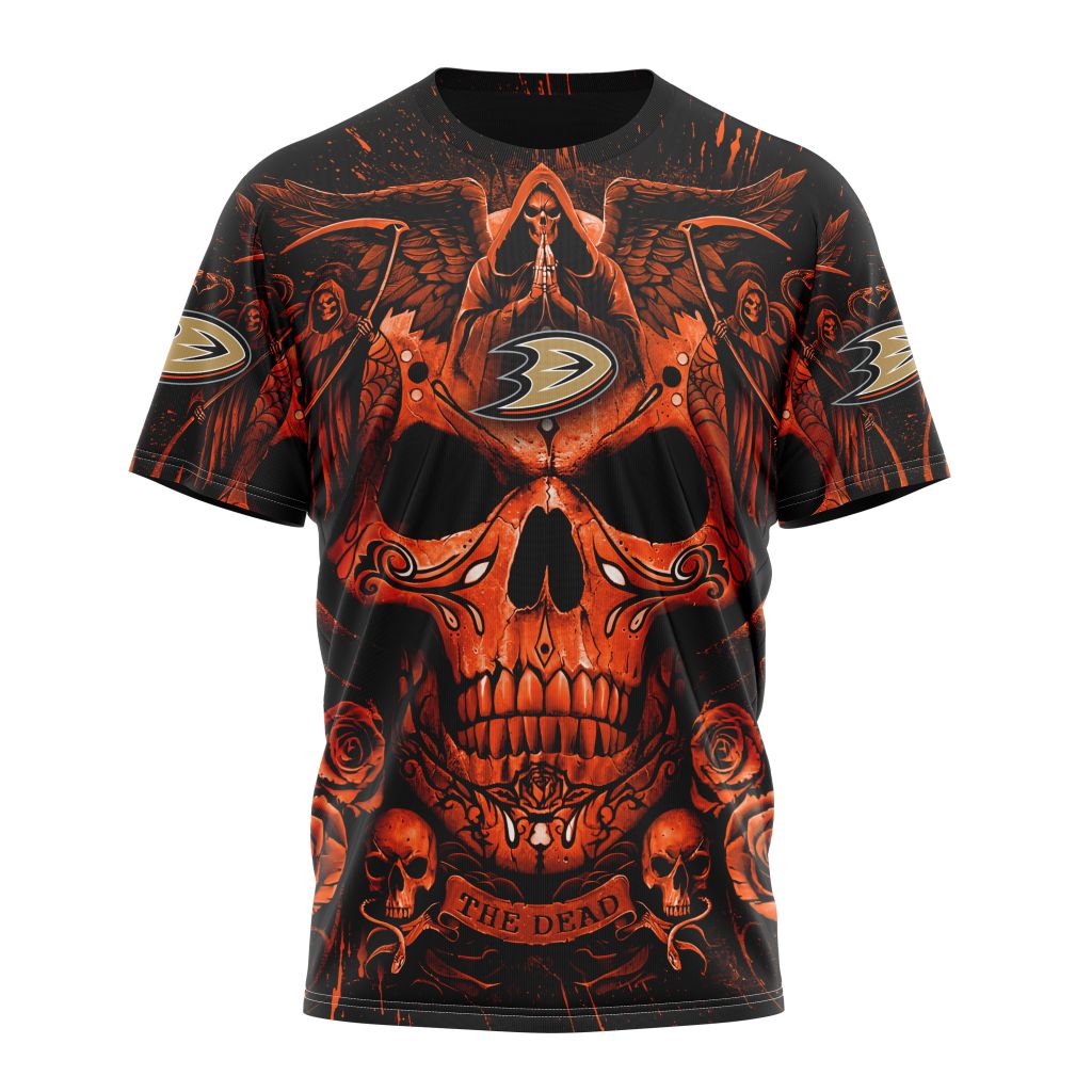 Anaheim Ducks Special Design With Skull Art Personalized Name And Number T-Shirt Oregontrailrvpk Shirt
