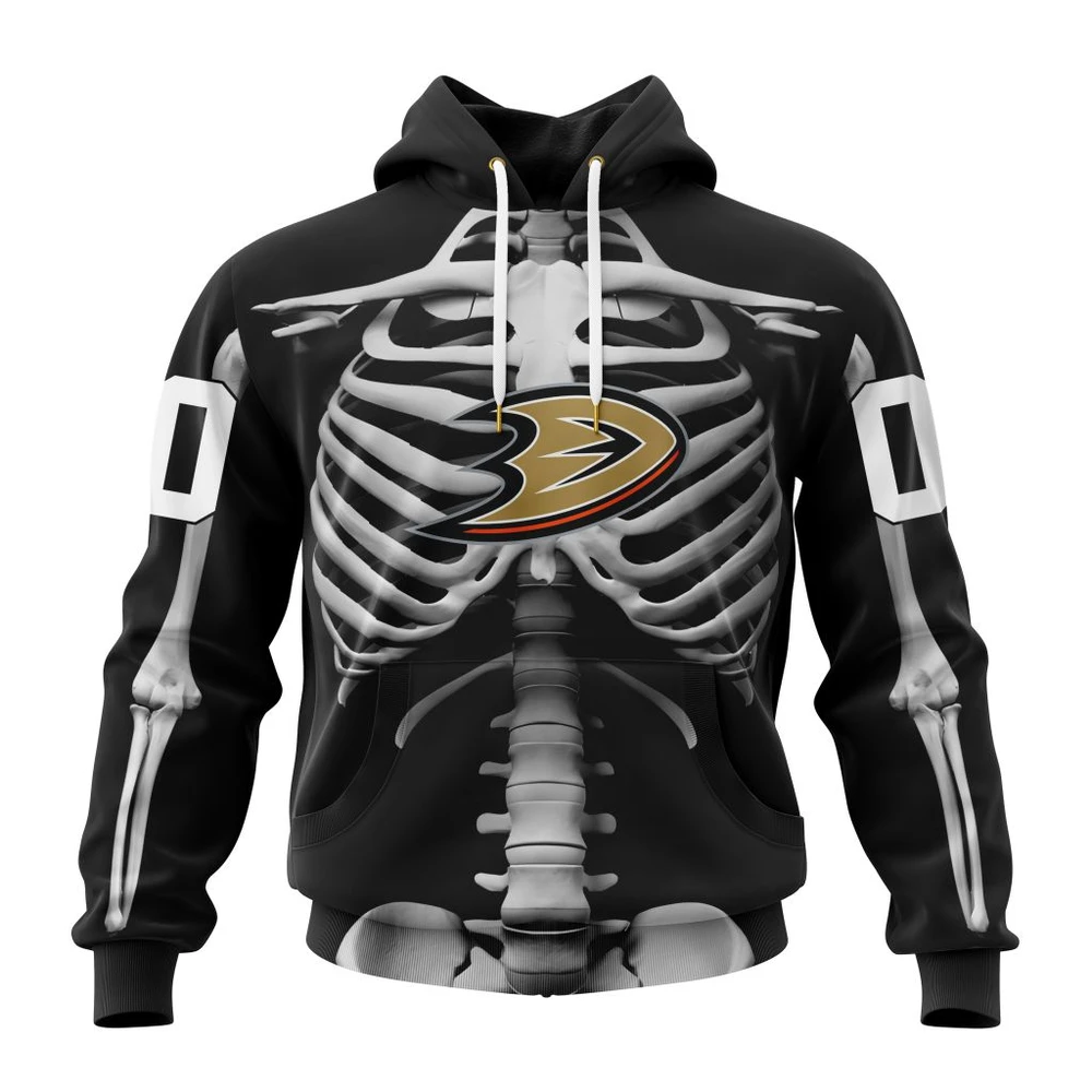 Anaheim Ducks Special Skeleton Costume For Halloween All Over Print Hoodie Style 41180