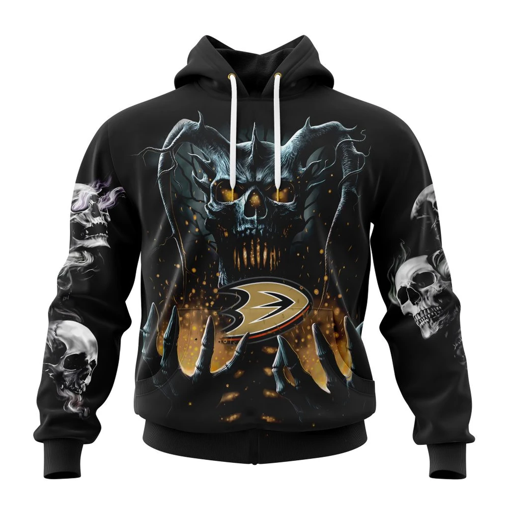 Anaheim Ducks Special Skull Art Design All Over Print Hoodie Style 22993