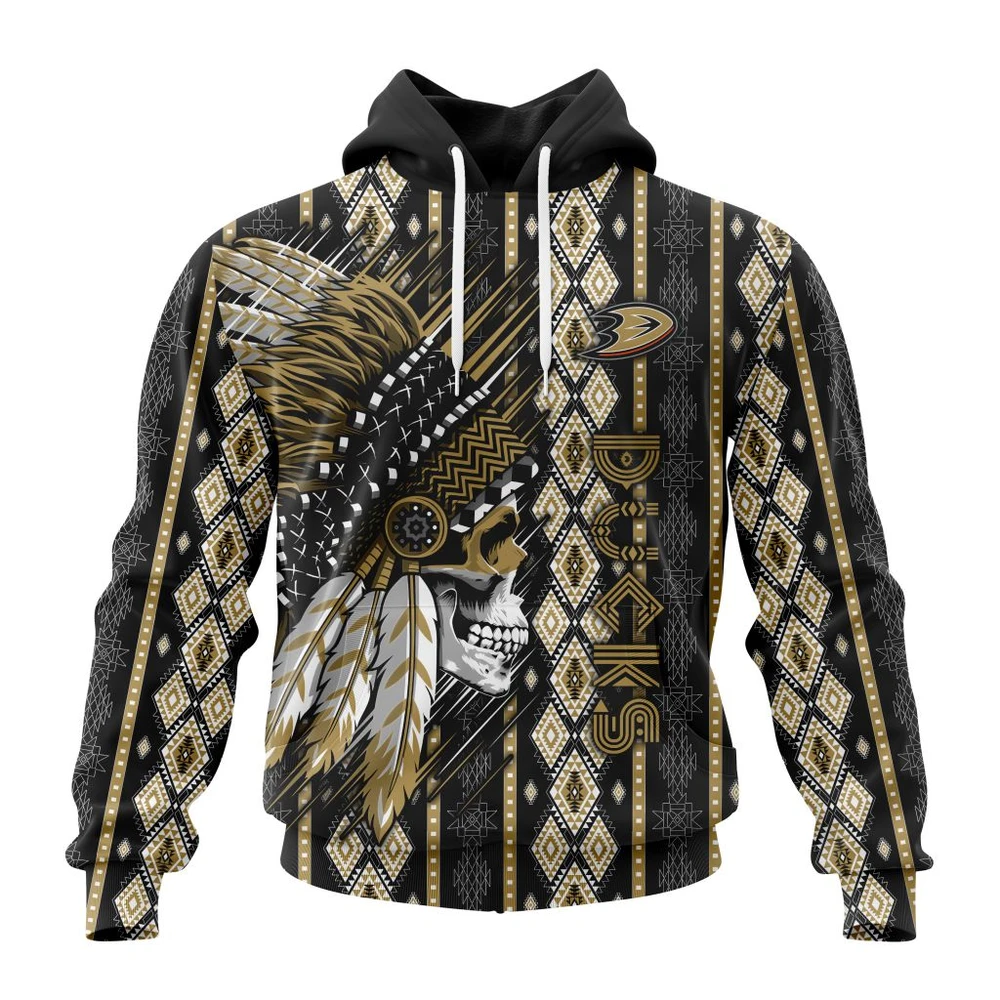 Anaheim Ducks Special Skull Native Design All Over Print Hoodie Style 23278
