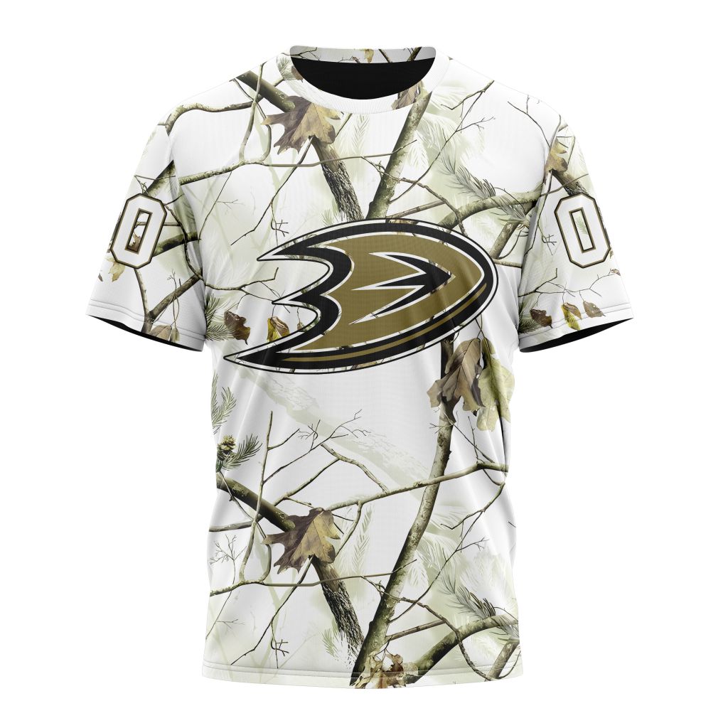 Anaheim Ducks Special White Winter Hunting Camo Design Personalized Name And Number T-Shirt Oregontrailrvpk Shirt