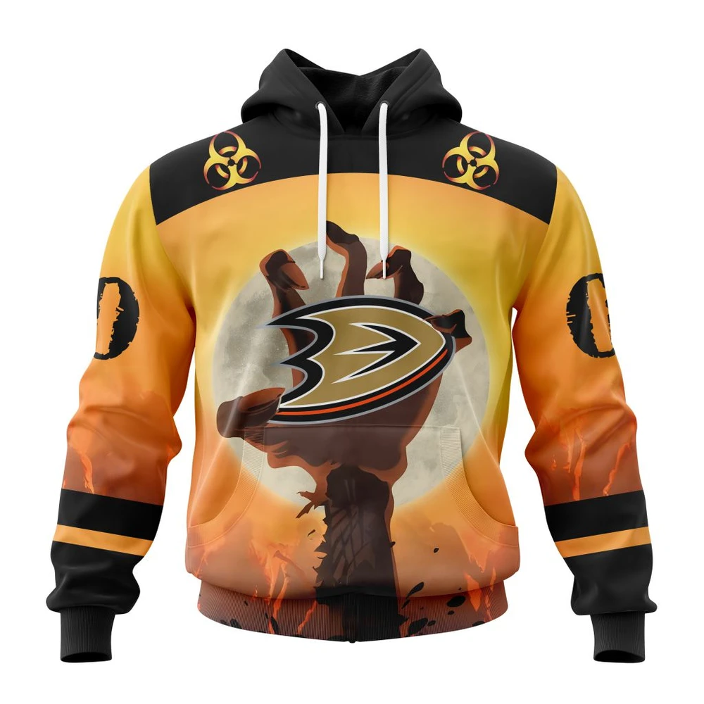 Anaheim Ducks Special Zombie Design For Halloween All Over Print Hoodie Style 57200