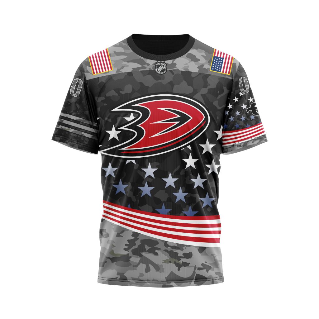 Anaheim Ducks Specialized Color And Our Beloved American Flag Color Personalized Name And Number T-Shirt Oregontrailrvpk Shirt