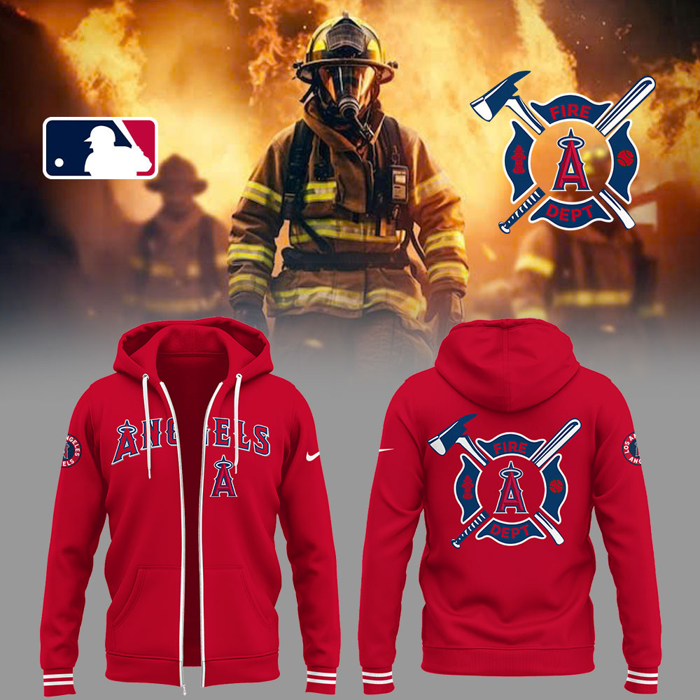 Angels x Firefighter Appreciation Night Zip Hoodie Unique Baseball Gifts