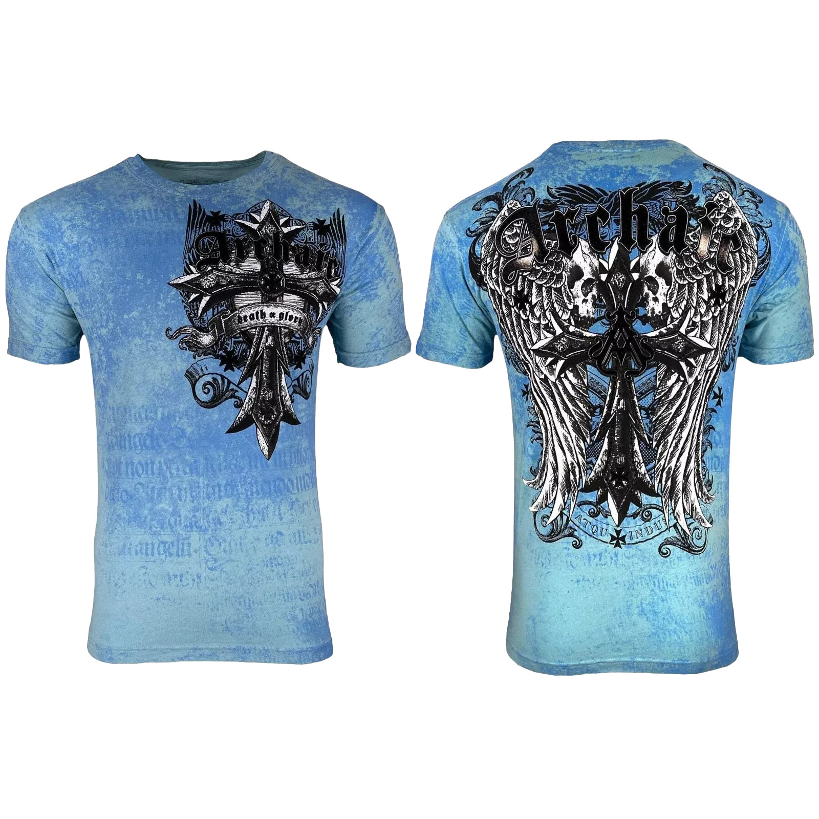 Archaic by Affliction Men's T-Shirt Lustrous Skull Wings Biker Oregontrailrvpk Shirt