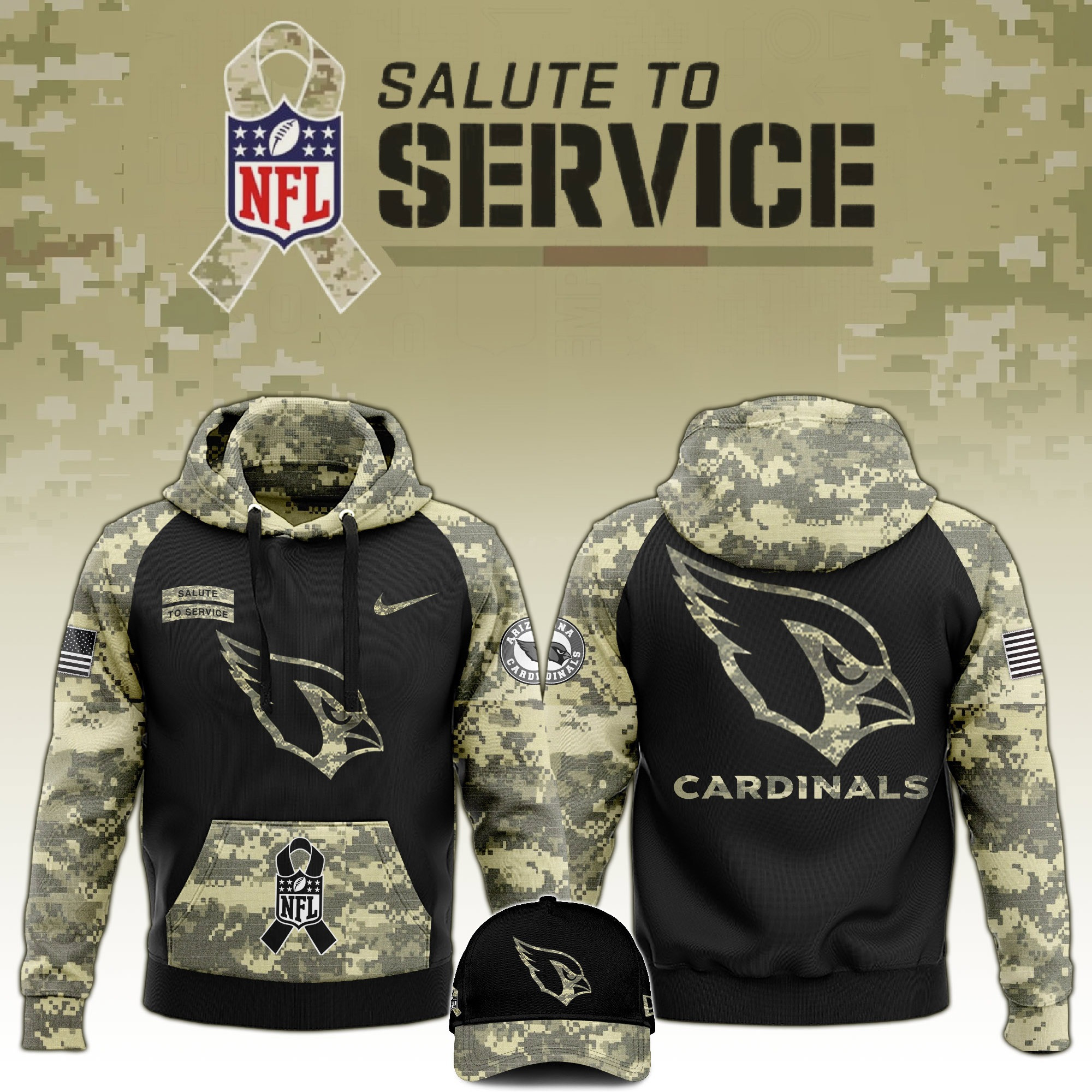 Arizona Cardinals Salute to Service Club Limited Camo Hoodie And Hat Best Cardinals Merch