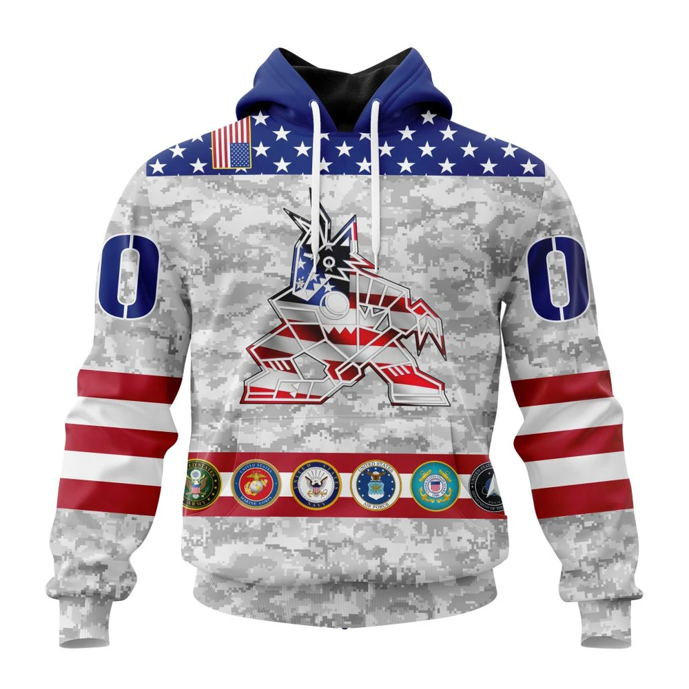 Arizona Coyotes Armed Forces Appreciation All Over Print Hoodie Style 49765