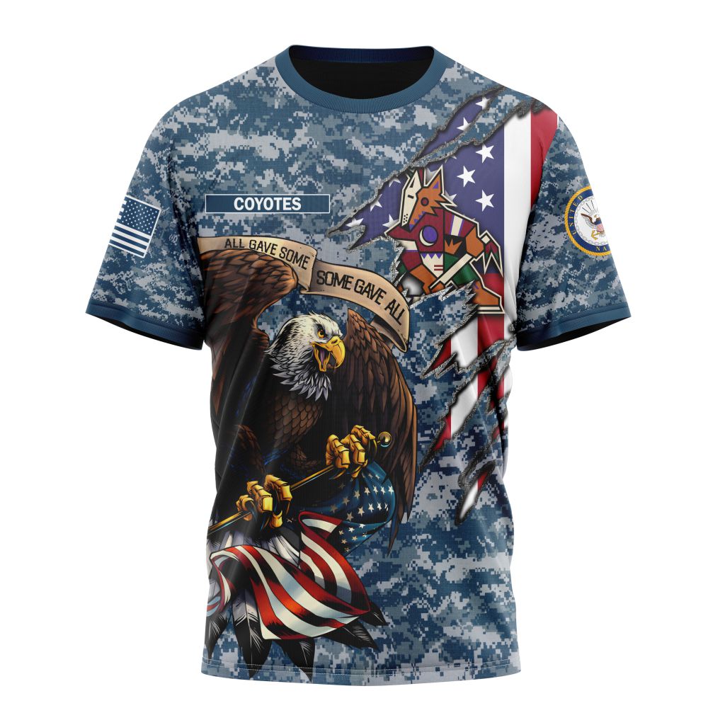 Arizona Coyotes Honor US Navy Veterans Personalized Name And Number T-Shirt Oregontrailrvpk Shirt