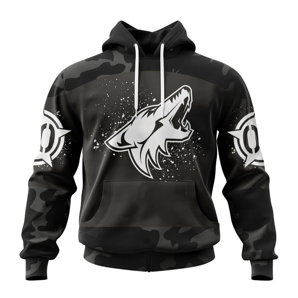 Arizona Coyotes Special Black Camo Design For Veterans Day All Over Print Hoodie Style 48418