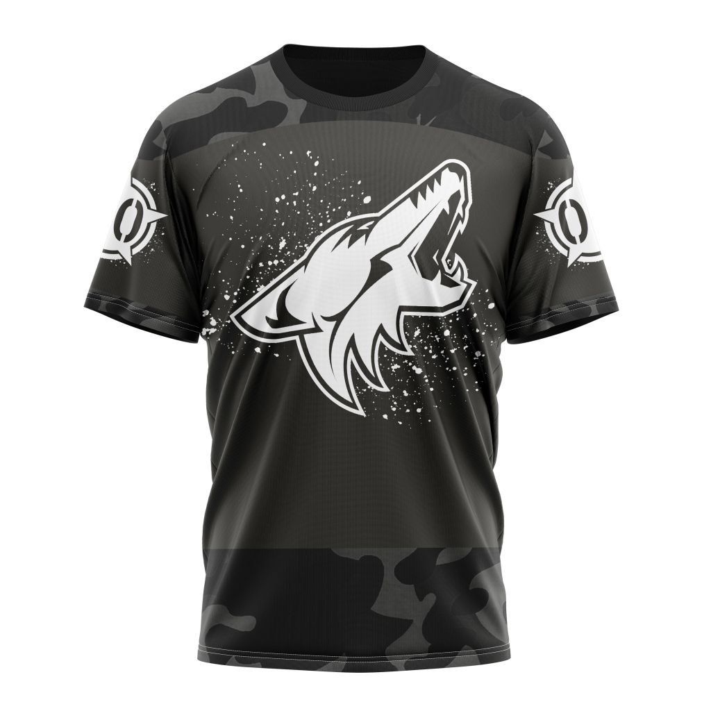Arizona Coyotes Special Black Camo Design For Veterans Day Personalized Name And Number T-Shirt Oregontrailrvpk Shirt