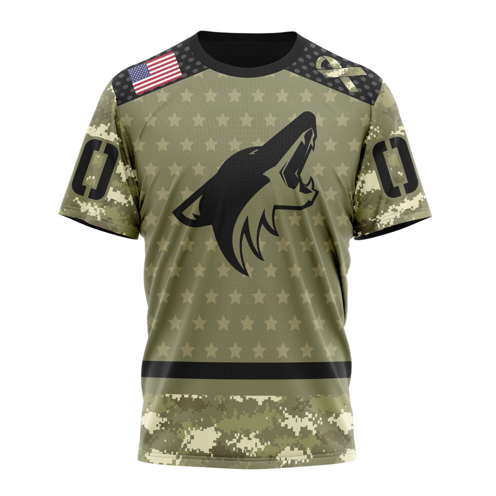 Arizona Coyotes Special Camo Military Appreciation Personalized Name And Number T-Shirt Oregontrailrvpk Shirt