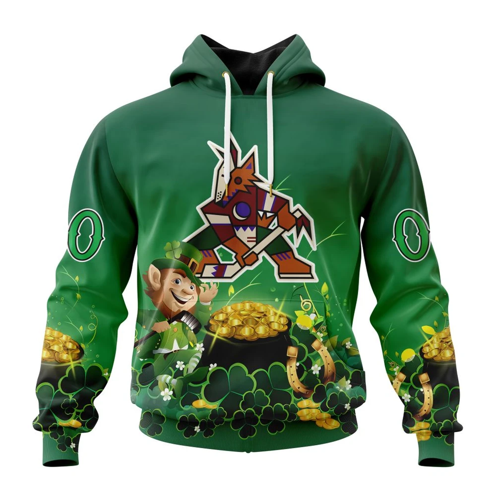 Arizona Coyotes Special Design For St. Patrick Day All Over Print Hoodie Style 21804