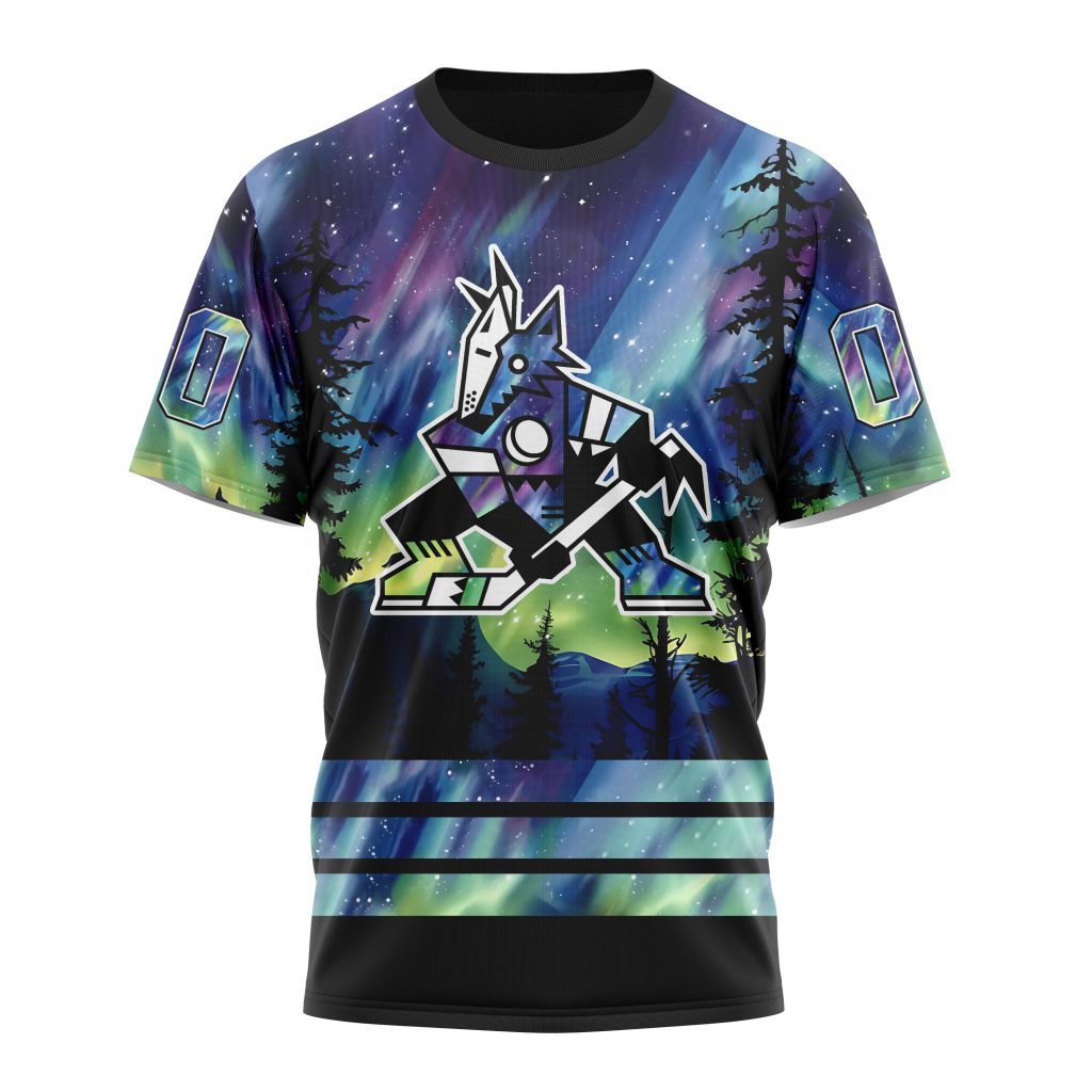 Arizona Coyotes Special Design With Northern Lights 01 Personalized Name And Number T-Shirt Oregontrailrvpk Shirt