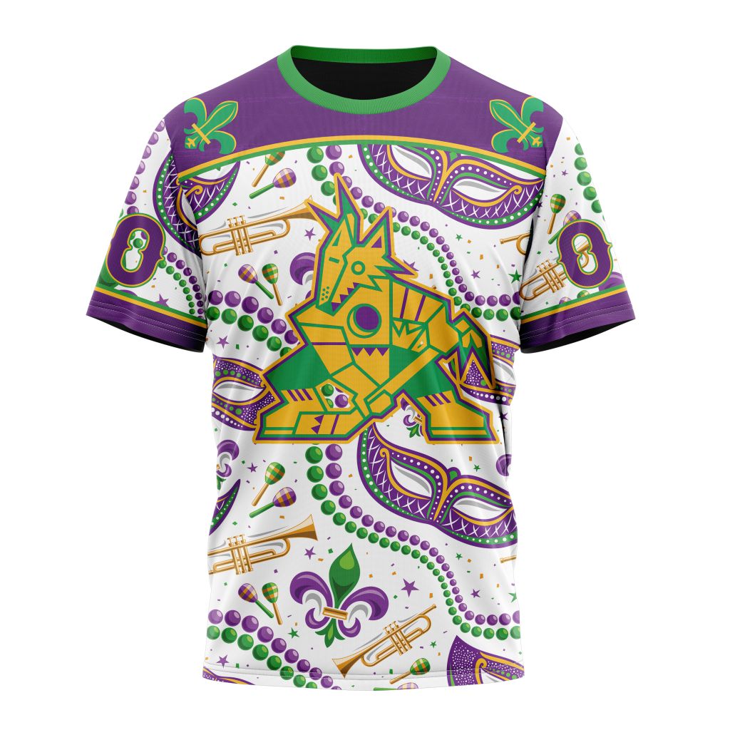 Arizona Coyotes Special Mardi Gras Design 01 Personalized Name And Number T-Shirt Oregontrailrvpk Shirt