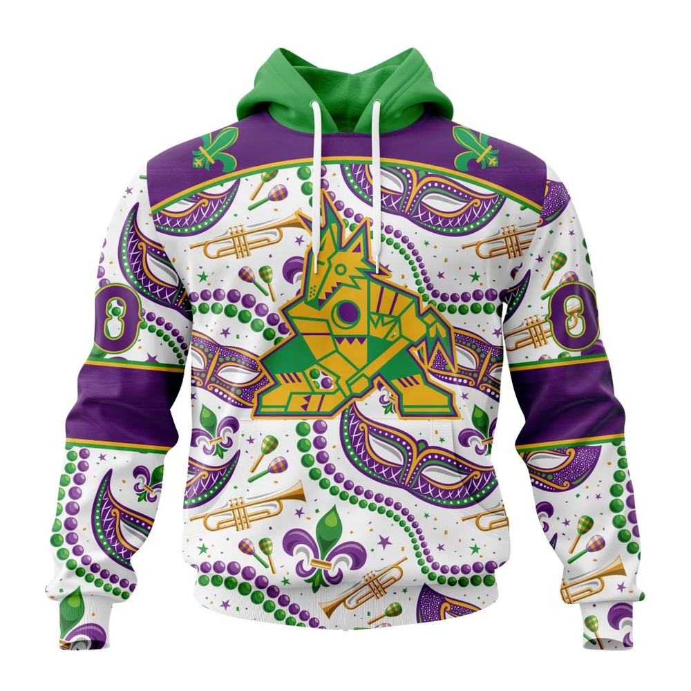 Arizona Coyotes Special Mardi Gras Design All Over Print Hoodie Style 48814