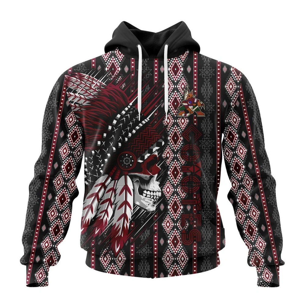 Arizona Coyotes Special Skull Native Design All Over Print Hoodie Style 48060