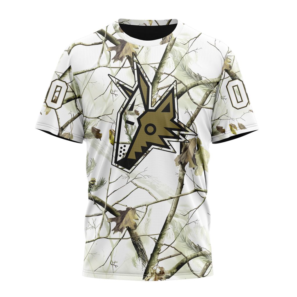 Arizona Coyotes Special White Winter Hunting Camo Design Personalized Name And Number T-Shirt Oregontrailrvpk Shirt